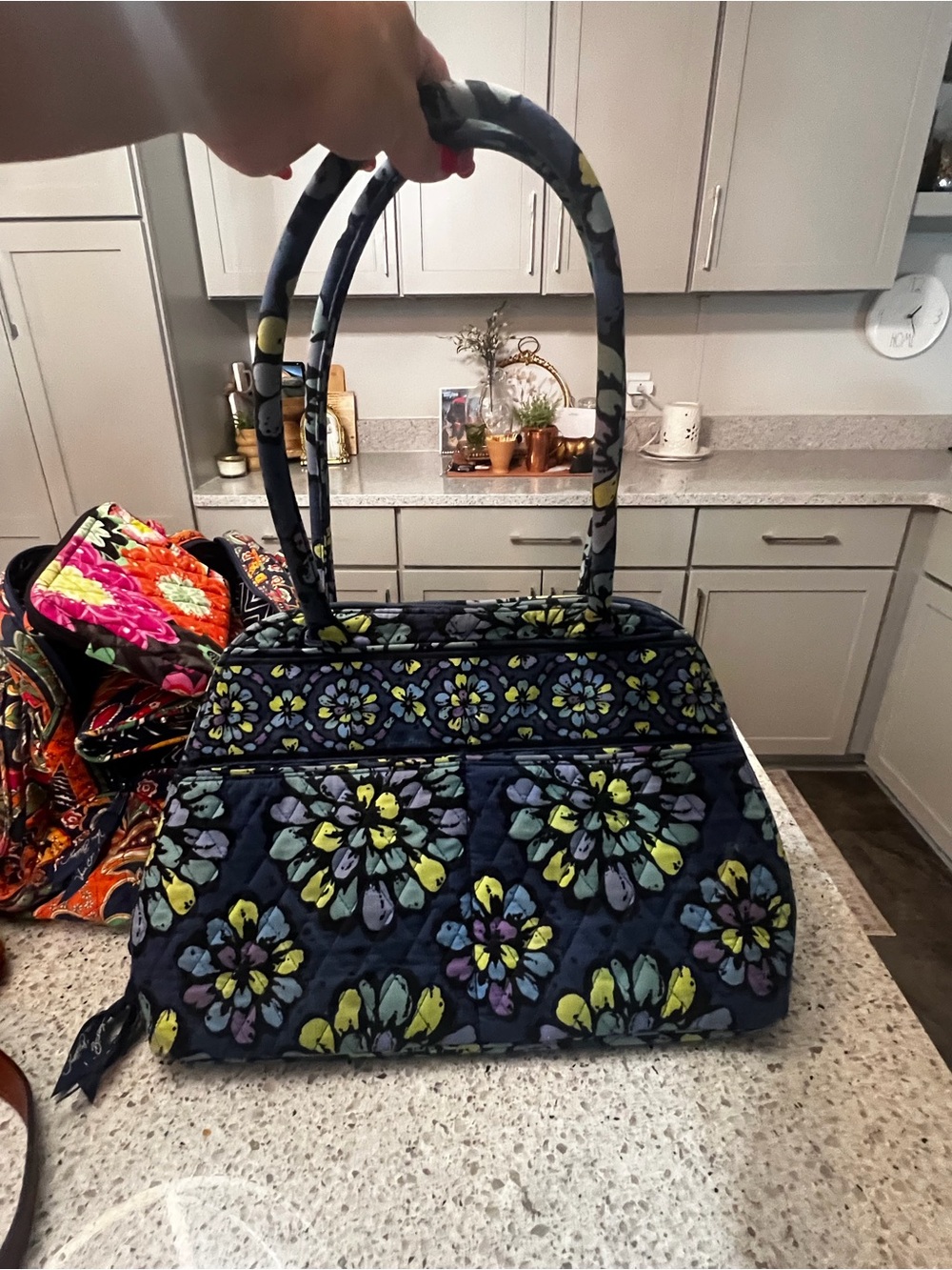 Vera Bradley Navy Quilted Floral Shoulder Bag